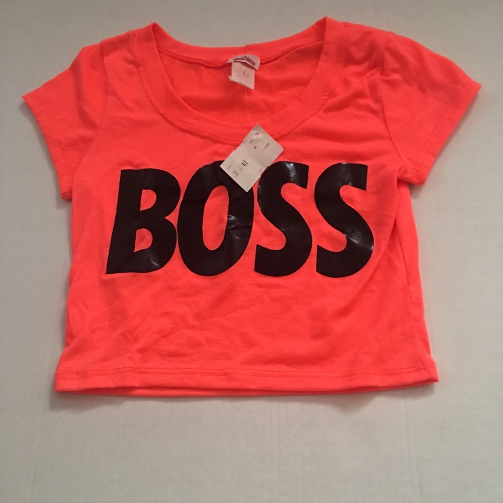 Neon pink BOSS crop top